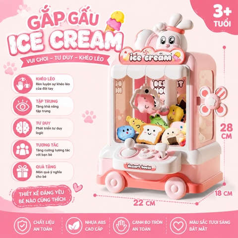 Máy Gắp Thú Bông Mini Có Nhạc Và Đèn LED – Đồ Chơi Arcade Cho Bé