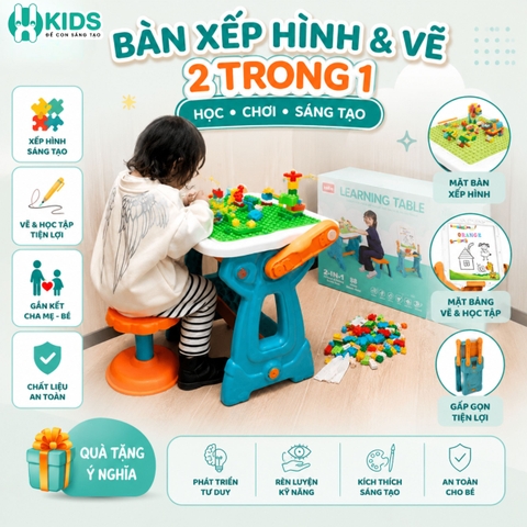 BÀN HỌC ĐA NĂNG 2IN1 CHO BÉ – Bàn Học Và Xếp Hình 2 Trong 1 88 Chi Tiết Cho Bé