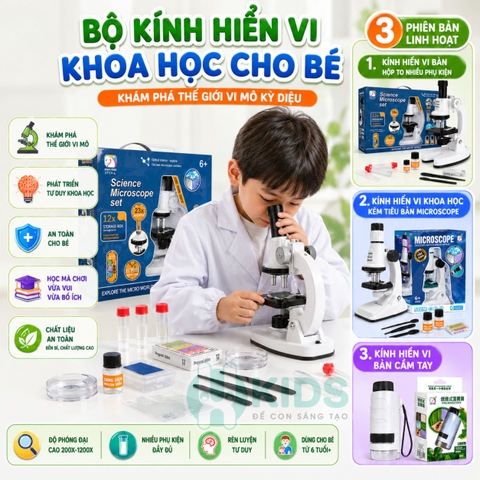Bộ Kính Hiển Vi Khoa Học STEM Cho Bé 6+ Tuổi Khám Phá Thế Giới Vi Mô