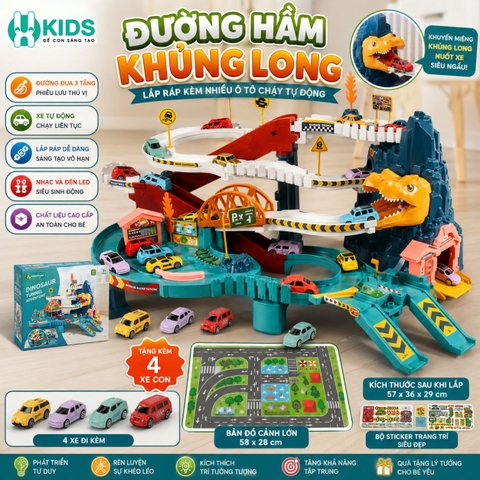 HẦM TRƯỢT SƯ TỬ – ĐƯỜNG ĐUA KẾT HỢP THANG MÁY SIÊU HẤP DẪN, Tặng 4 xe mini
