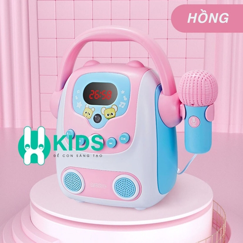 Đồ chơi máy hát karaoke di động cao cấp cho bé kèm mic ghi âm, loa phát nhạc có kết nối Bluetooth tích hợp đèn LED