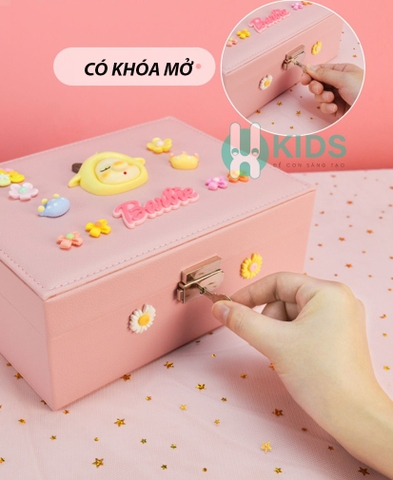 Hộp đựng trang sức sẵn nhiều phụ kiện vòng cổ, vòng tay, bông tai nhẫn, nơ buộc tóc dễ thương cho bé gái