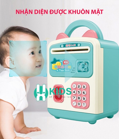 Két sắt mini cho bé mở khoá bằng vân tay, nhận dạng khuôn mặt hình chú mèo