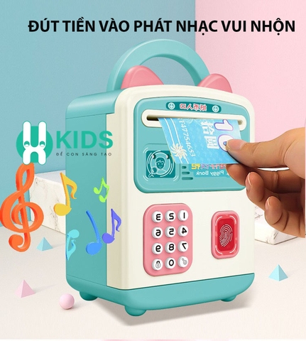 Két sắt mini cho bé mở khoá bằng vân tay, nhận dạng khuôn mặt hình chú mèo