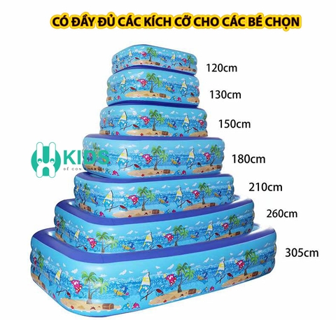 Bể bơi thành cao 3 tầng cao cấp cỡ lớn tới 2m6, hồ bơi phao bơm hơi điện dày dặn, đáy chống trơn trượt an toàn cho bé
