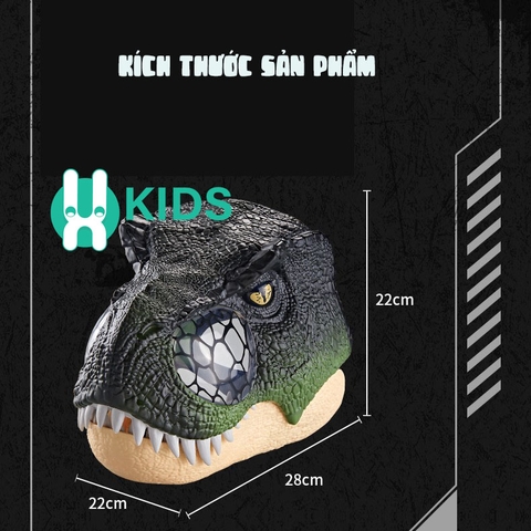 Đồ chơi khủng long hoá trang cỡ lớn, mặt nạ mũ trùm đầu hình khủng long có quai đeo kèm hiệu ứng nhạc đèn cho bé