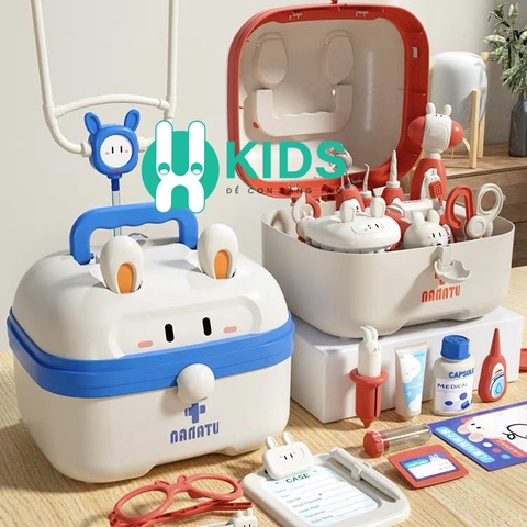 Đồ chơi bác sĩ cho bé gái trai trẻ em NANATU cao cấp, hộp dụng cụ y tế nhập vai mô phỏng y tá, nha sĩ, khám răng