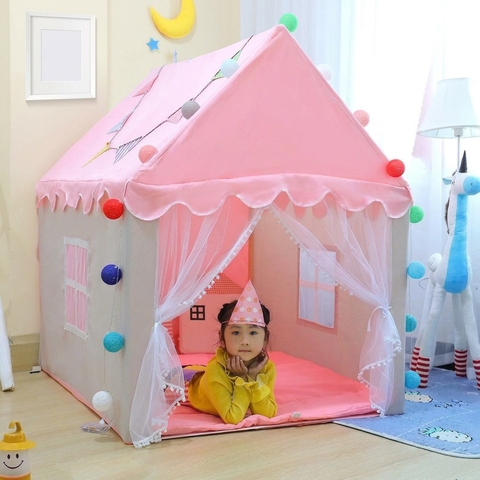 Lều Ngôi Nhà Công Chúa Cao Cấp Q778-1 Cho Bé Kèm Đèn Quả Cầu Và Rèm