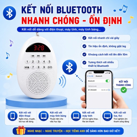 Loa Giọt Nước Học Ngôn Ngữ Cho Bé – Bluetooth, Thẻ Nhớ, Hẹn Giờ Tắt, Cắm Tai Nghe