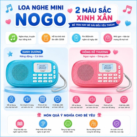 Loa Nghe Mini Nogo Q15 Cho Bé – Học Tiếng Anh, Nghe Truyện, Nhỏ Gọn 2 Màu