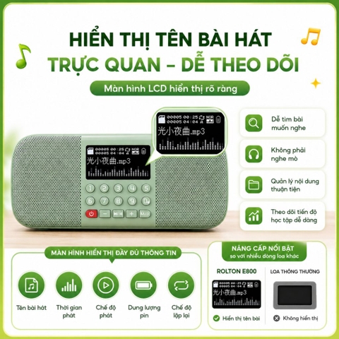 Loa Tắm Ngôn Ngữ Rolton E800 Cho Bé – Loa Kép Stereo, Màn Hình Hiện Tên Bài, Bluetooth, Thẻ Nhớ