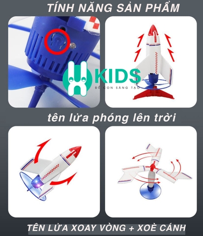Đồ chơi bệ phóng tên lửa máy bay có thể xoay vòng xoè cánh có đèn vui nhộn
