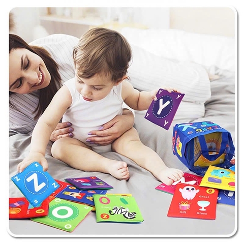 Bộ 26 Thẻ Vải 2 Mặt Chữ Cái A–Z Kèm Túi Đựng Cho Bé LT5978