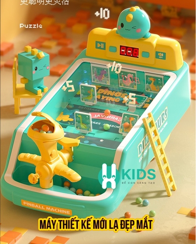 Đồ chơi máy bắn bóng pinball cỡ lớn tính điểm thế hệ mới mô hình khủng long , mèo hồng có đèn nhạc vui nhộn cho bé