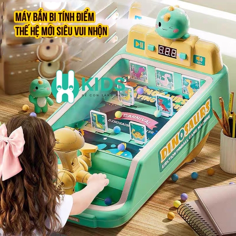 Đồ chơi máy bắn bóng pinball cỡ lớn tính điểm thế hệ mới mô hình khủng long , mèo hồng có đèn nhạc vui nhộn cho bé