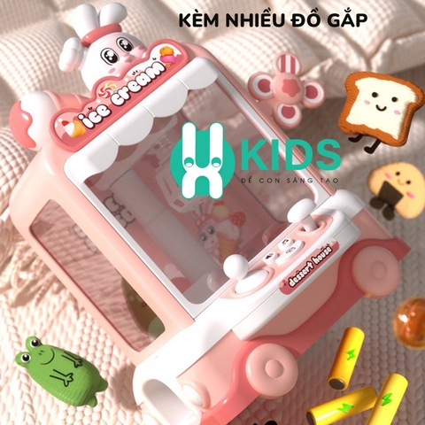 Máy gắp gấu bông mô hình xe ô tô bán kem cỡ bự ICE CREAM loại mới nhất 2024 kèm nhiều đồ chơi có đèn có nhạc cho bé