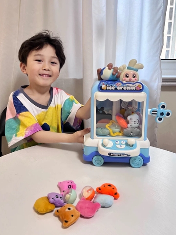Máy gắp gấu bông mô hình xe ô tô bán kem cỡ bự ICE CREAM loại mới nhất 2024 kèm nhiều đồ chơi có đèn có nhạc cho bé