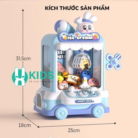 Máy gắp gấu bông mô hình xe ô tô bán kem cỡ bự ICE CREAM loại mới nhất 2024 kèm nhiều đồ chơi có đèn có nhạc cho bé