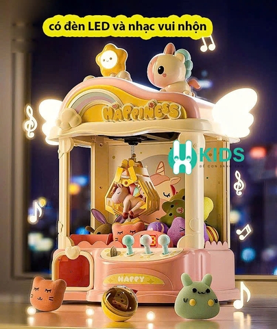 Máy gắp gấu mini phiên bản mới ngựa pony cánh tiên có nhạc đèn led chiếu hoạt hình cỡ lớn sẵn nhiều xu gấu bóng cho bé