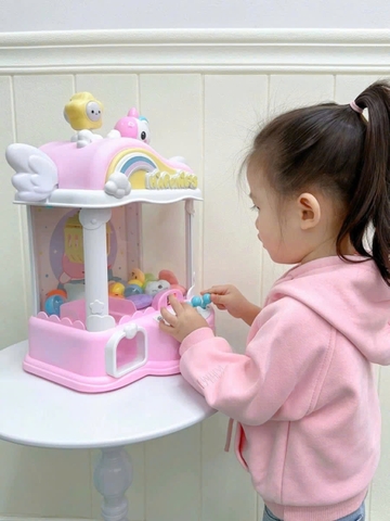 Máy gắp gấu mini phiên bản mới ngựa pony cánh tiên có nhạc đèn led chiếu hoạt hình cỡ lớn sẵn nhiều xu gấu bóng cho bé