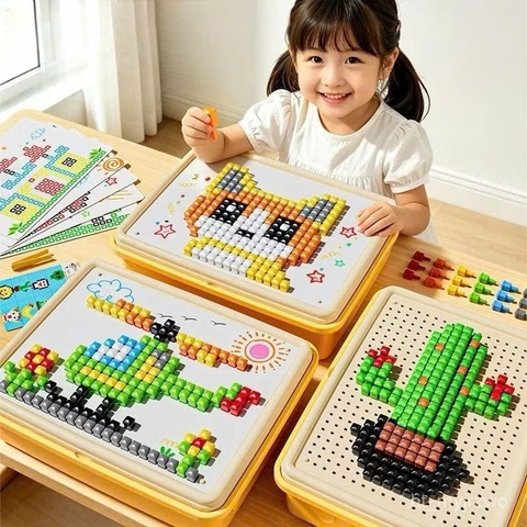 Bộ Xếp Hình Nấm Ghép 493 Chi Tiết Kèm Bảng Sáng Tạo Cho Bé (2 Màu) (2 Màu) 3D (2 Màu)