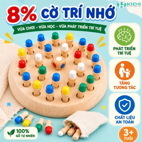 Cờ Trí Nhớ Bằng Gỗ Cho Bé – Trò Chơi Ghi Nhớ Màu Sắc