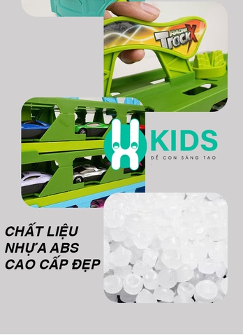 Xe tải container vận chuyển khủng long cỡ lớn biến hình đường ray ô tô siêu tốc dài 2m1 kèm nhiều ô tô cho bé