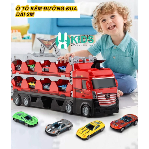 Xe tải container 3 tầng biến dạng – Đường đua ô tô dài hơn 2m | XKids
