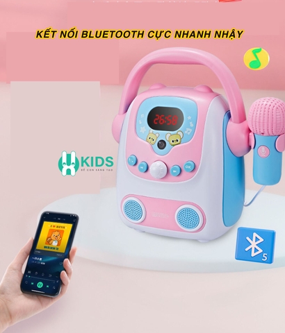 Đồ chơi máy hát karaoke di động cao cấp cho bé kèm mic ghi âm, loa phát nhạc có kết nối Bluetooth tích hợp đèn LED