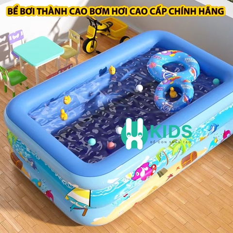 Bể bơi thành cao 3 tầng cao cấp cỡ lớn tới 2m6, hồ bơi phao bơm hơi điện dày dặn, đáy chống trơn trượt an toàn cho bé