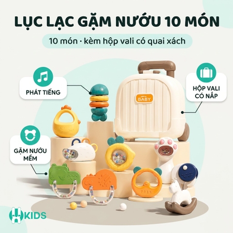 Bộ Đồ Chơi Lục Lạc Gặm Nướu 10 Món Cho Bé Kèm Hộp Vali – Mã PVN1153