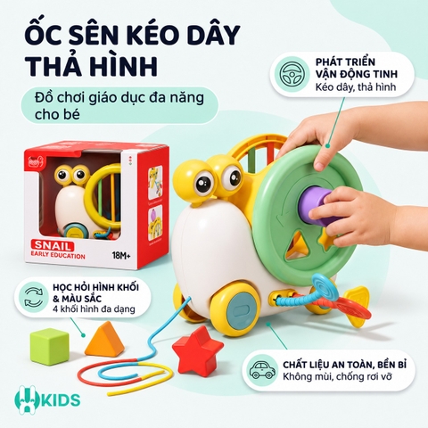 Đồ Chơi Ốc Sên Kéo Dây Thả Hình Khối Đa Năng Cho Bé