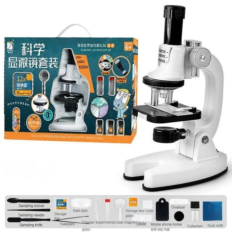 Kính Hiển Vi Khoa Học Cho Bé 1200X Hộp Lớn Kèm Bộ Phụ Kiện Thí Nghiệm