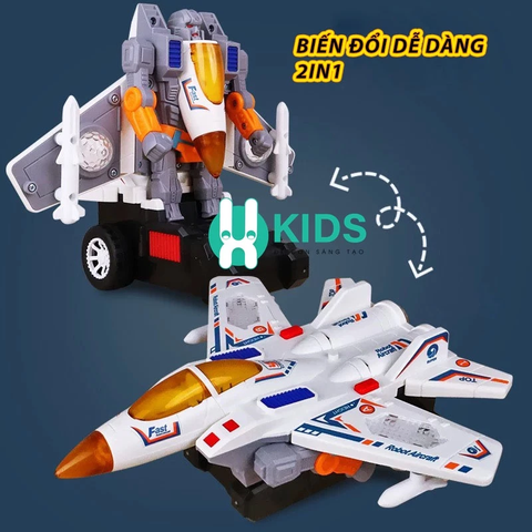 Máy Bay Biến Hình Robot 2 Trong 1 Cho Bé – Tự Động Biến Hình, Đèn LED Và Âm Thanh
