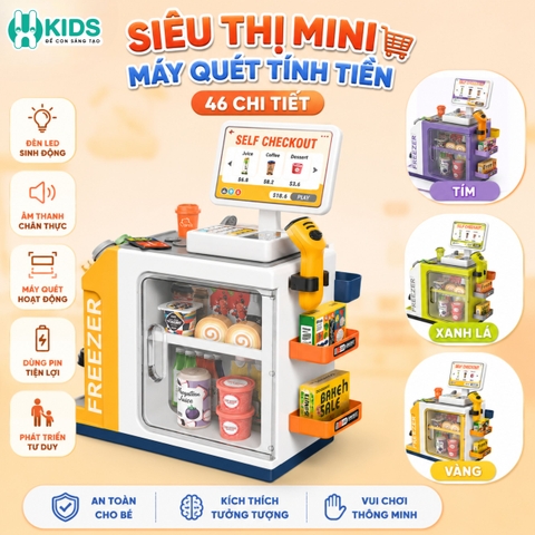 Bộ đồ chơi siêu thị mini cho bé kèm máy quét tính tiền 46 chi tiết – quầy bán hàng mô phỏng có đèn âm thanh