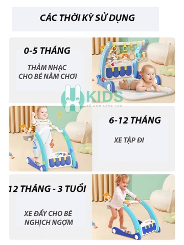 Thảm nhạc nằm chơi kết hợp xe tập đi đa năng 2in1