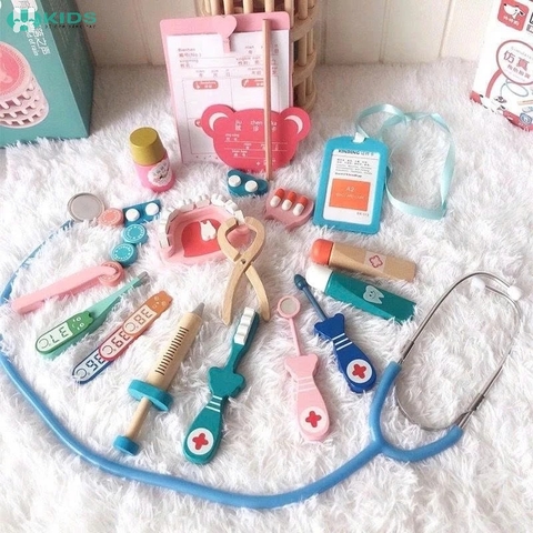 Bộ Đồ Chơi Bác Sĩ Bằng Gỗ Cho Bé, Dụng Cụ Khám Bệnh Nhập Vai Từ 36 Tháng
