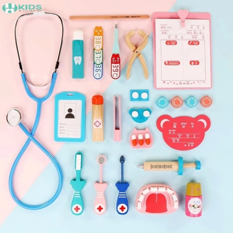 Bộ Đồ Chơi Bác Sĩ Bằng Gỗ Cho Bé, Dụng Cụ Khám Bệnh Nhập Vai Từ 36 Tháng