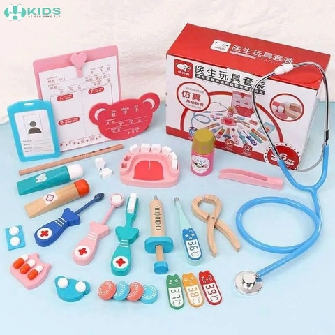 Bộ Đồ Chơi Bác Sĩ Bằng Gỗ Cho Bé, Dụng Cụ Khám Bệnh Nhập Vai Từ 36 Tháng
