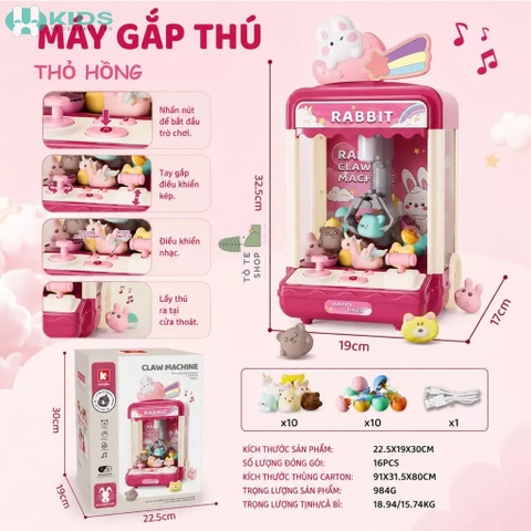 Máy Gắp Thú Bông Mini Cỡ Lớn Cao 42cm Thỏ Cầu Vồng Cho Bé