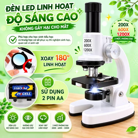Kính Hiển Vi Khoa Học Cho Bé 1200X Hộp Lớn Kèm Bộ Phụ Kiện Thí Nghiệm