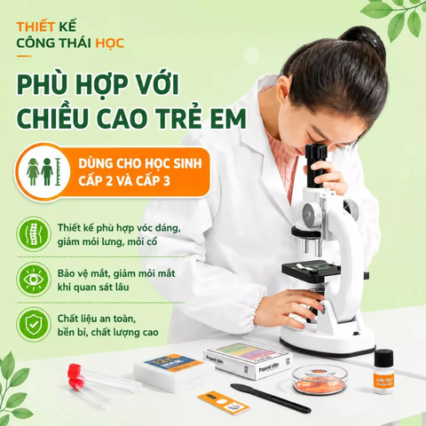Kính Hiển Vi Khoa Học Cho Bé 1200X Hộp Lớn Kèm Bộ Phụ Kiện Thí Nghiệm