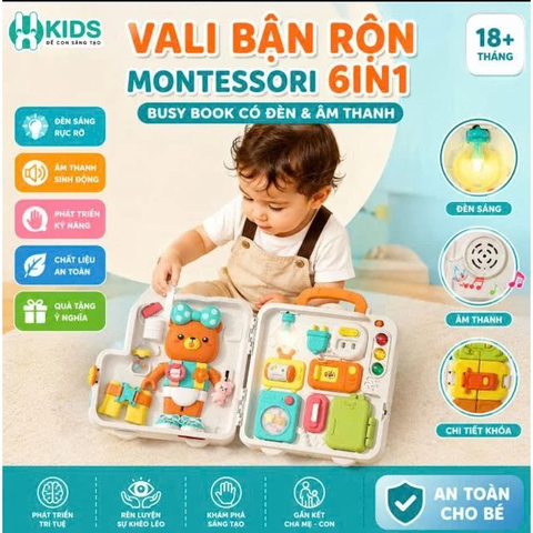 Vali Bận Rộn Montessori 6in1 Cho Bé 18th, Đồ Chơi Giáo Dục sớm Montessori, phát triển tư duy & kỹ năng sống