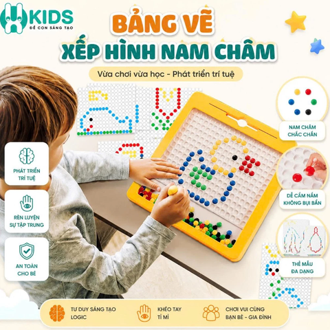 Bảng Vẽ Xếp Hình Nam Châm Cho Bé 30x30cm – Ghép Hạt Theo Mẫu, Rèn Tư Duy Sáng Tạo