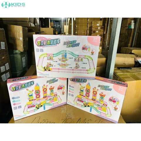 Bộ Xếp Hình Bánh Răng Chuyển Động 203 Chi Tiết, Đường Ray Xe Điện Lắp Ráp Sáng Tạo Cho Bé