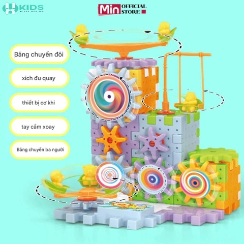 Bộ Xếp Hình Bánh Răng Chuyển Động 203 Chi Tiết, Đường Ray Xe Điện Lắp Ráp Sáng Tạo Cho Bé