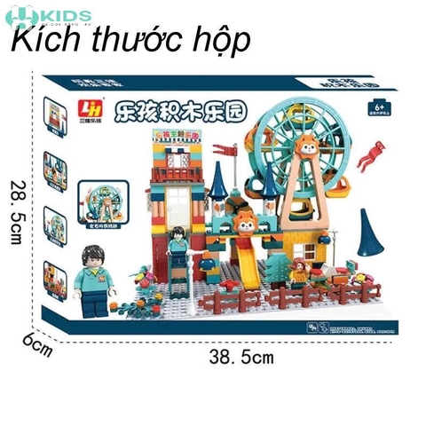 Bộ Khối Lắp Ráp Đường Ray Công Viên 303 Chi Tiết Có Vòng Quay Và Xe Cho Bé 6 Tuổi+