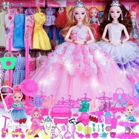 Búp Bê Trang Điểm Màu Hồng Kèm Phụ Kiện Làm Tóc Cho Bé