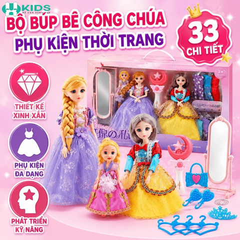 Búp Bê Trang Điểm Màu Hồng Kèm Phụ Kiện Làm Tóc Cho Bé