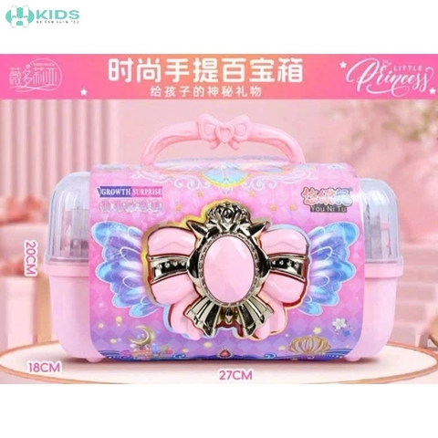 Hộp Trang Sức Công Chúa 3 Tầng Có Quai Xách, Kèm Vòng Tay DIY Và Phụ Kiện